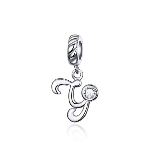 Y Letter Initial Platinum Plated Sterling Silver Crystal Zircon Charm Bracelet Necklace