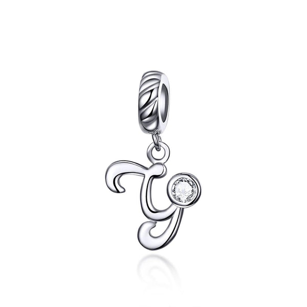 Y Letter Initial Platinum Plated Sterling Silver Crystal Zircon Charm Bracelet Necklace