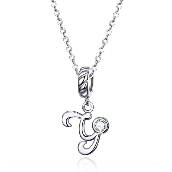 Y Letter Initial Platinum Plated Sterling Silver Crystal Zircon Charm Bracelet Necklace