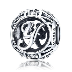 Y Initial Letter Sterling Silver Zircon CZ Bead Charm Bracelet Necklace