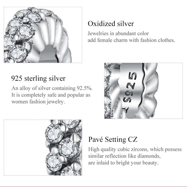 Sparkling Sterling Silver Zircon CZ Spacer Bead Bracelet Necklace