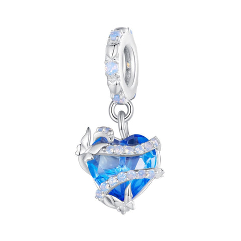 Wrapped Heart Butterflies Platinum Plated Sterling Silver Bead Charm Bracelet Necklace