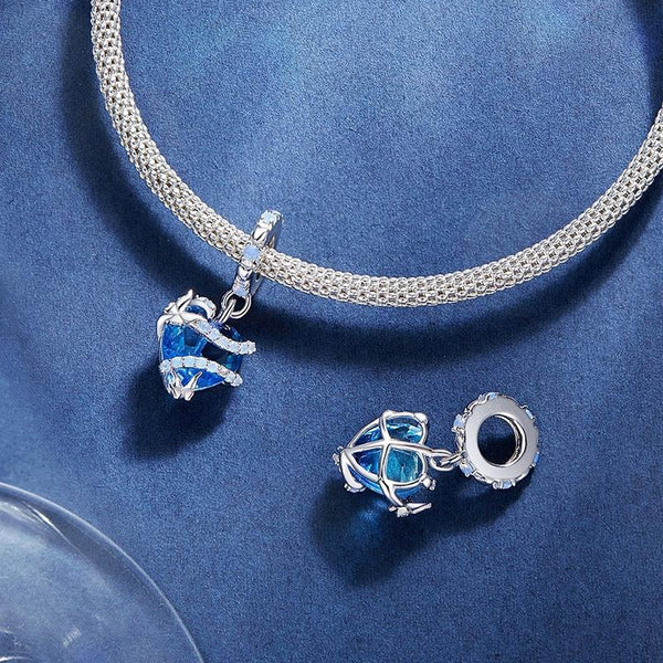 Wrapped Heart Butterflies Platinum Plated Sterling Silver Bead Charm Bracelet Necklace