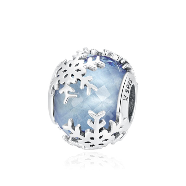Snowflakes Blue Glass Sterling Silver Spacer Bead Charm Bracelet Necklace