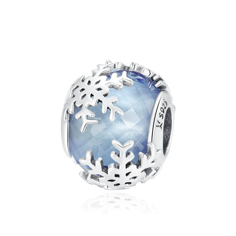 Snowflakes Blue Glass Sterling Silver Spacer Bead Charm Bracelet Necklace