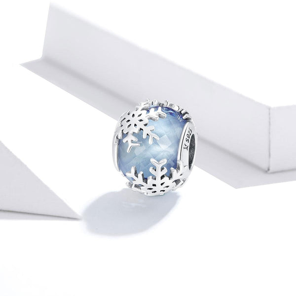 Snowflakes Blue Glass Sterling Silver Spacer Bead Charm Bracelet Necklace