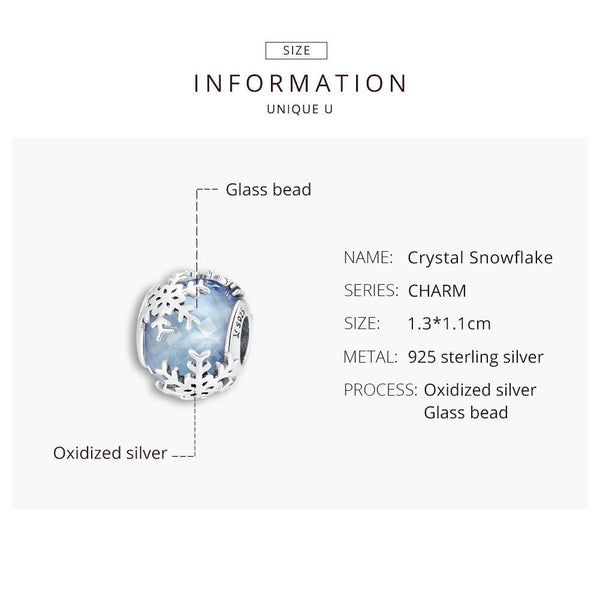 Snowflakes Blue Glass Sterling Silver Spacer Bead Charm Bracelet Necklace