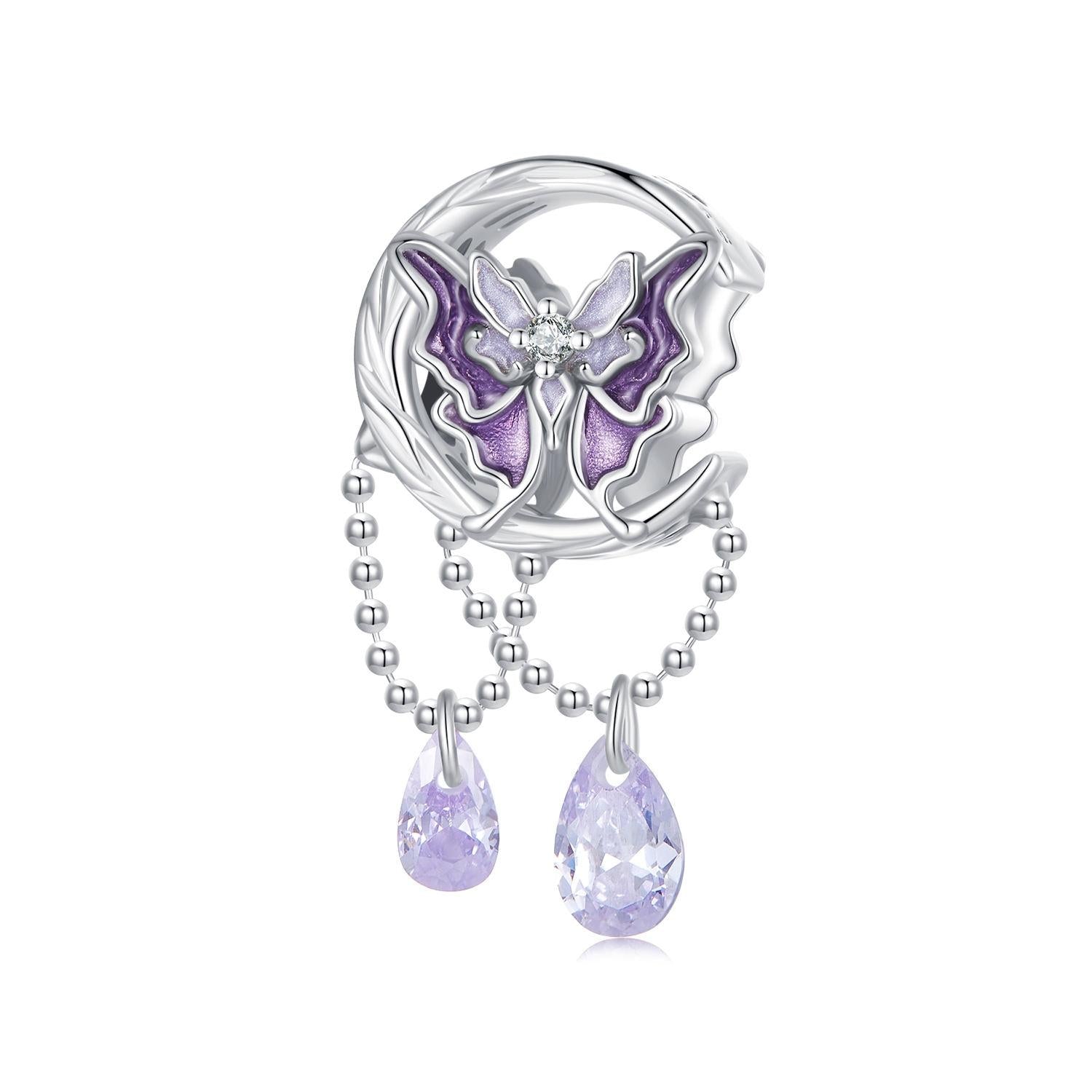 Crystal Moon BUtterfly Sterling Silver Bead Charm Bracelet Necklace Pendant