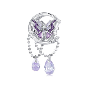 Crystal Moon BUtterfly Sterling Silver Bead Charm Bracelet Necklace Pendant