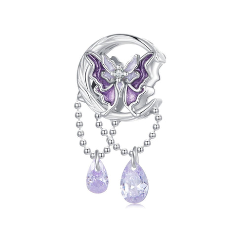 Crystal Moon BUtterfly Sterling Silver Bead Charm Bracelet Necklace Pendant