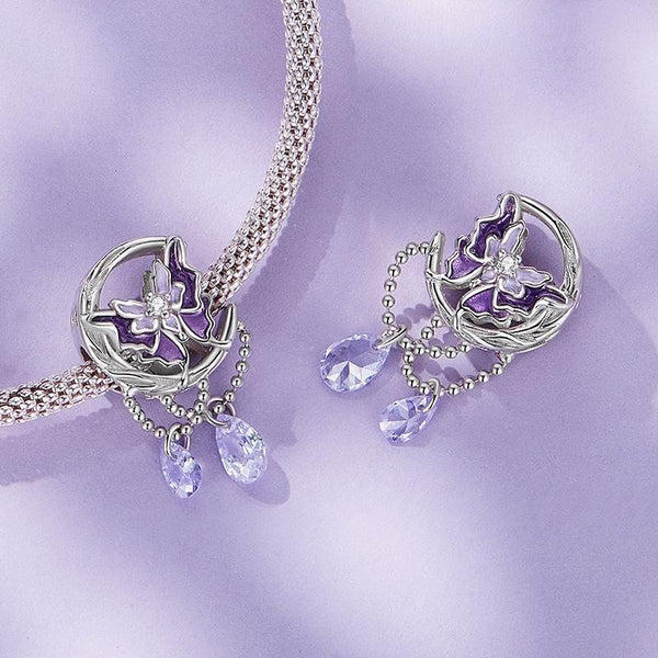 Crystal Moon BUtterfly Sterling Silver Bead Charm Bracelet Necklace Pendant
