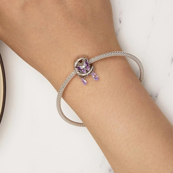 Crystal Moon BUtterfly Sterling Silver Bead Charm Bracelet Necklace Pendant