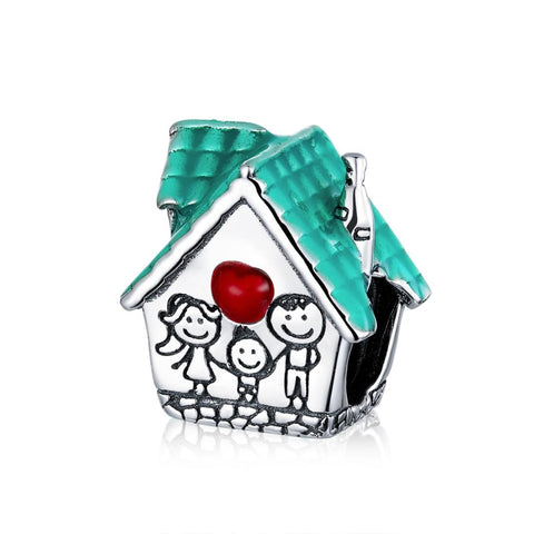 Family House Home Cottage Enamel Sterling Silver Bead Charm Bracelet Necklace