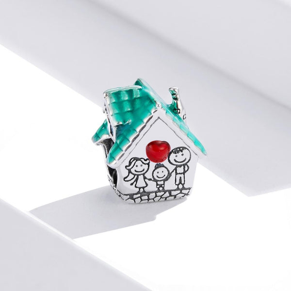 Family House Home Cottage Enamel Sterling Silver Bead Charm Bracelet Necklace