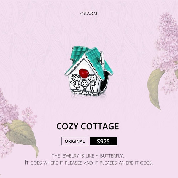 Family House Home Cottage Enamel Sterling Silver Bead Charm Bracelet Necklace