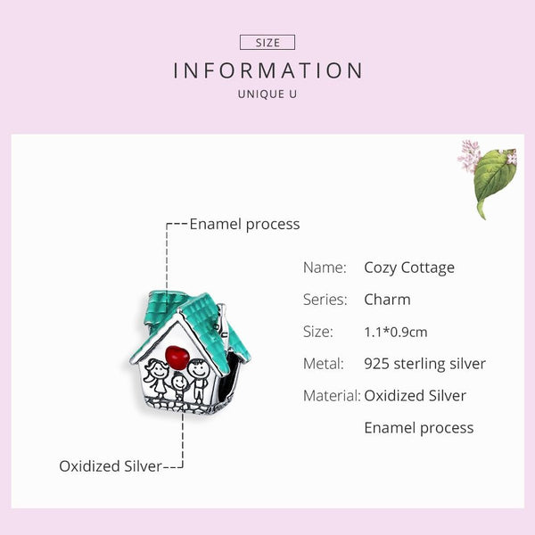 Family House Home Cottage Enamel Sterling Silver Bead Charm Bracelet Necklace