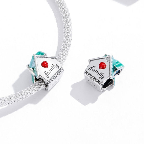 Family House Home Cottage Enamel Sterling Silver Bead Charm Bracelet Necklace
