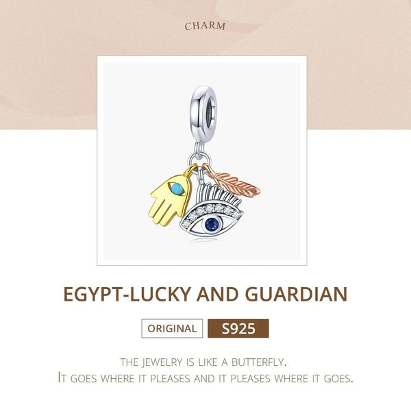 Egyptian Guardians Enamel Sterling Silver CZ Bead Charm Bracelet Necklace