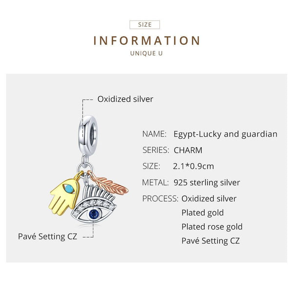 Egyptian Guardians Enamel Sterling Silver CZ Bead Charm Bracelet Necklace