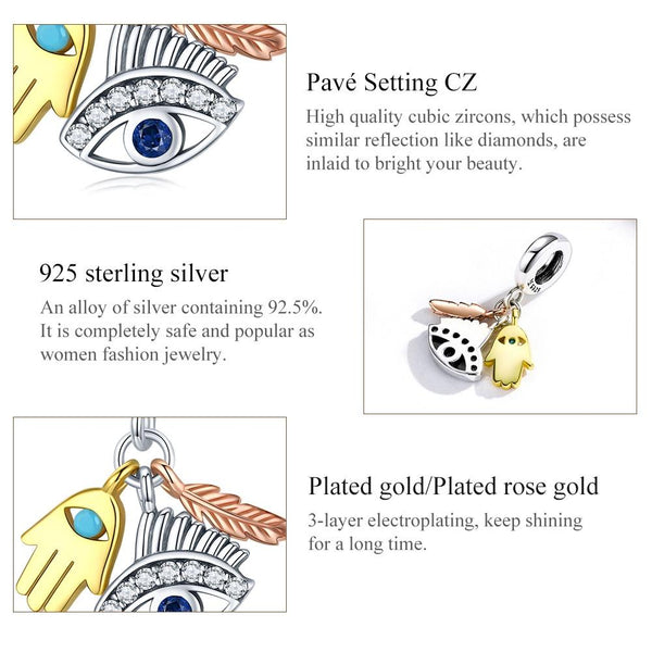 Egyptian Guardians Enamel Sterling Silver CZ Bead Charm Bracelet Necklace