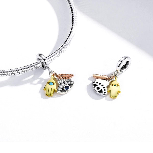 Egyptian Guardians Enamel Sterling Silver CZ Bead Charm Bracelet Necklace