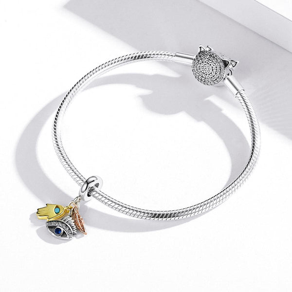 Egyptian Guardians Enamel Sterling Silver CZ Bead Charm Bracelet Necklace