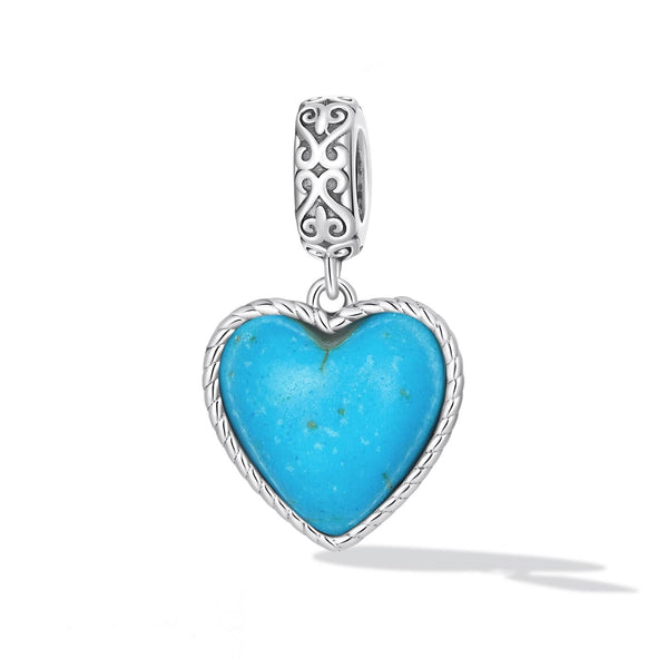 Turquoise Heart Sterling Silver Bead Charm Bracelet Necklace