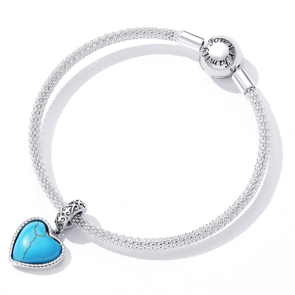Turquoise Heart Sterling Silver Bead Charm Bracelet Necklace
