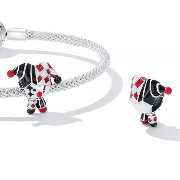 Poker Clown Jester Enamel Sterling Silver Bead Charm Bracelet Necklace