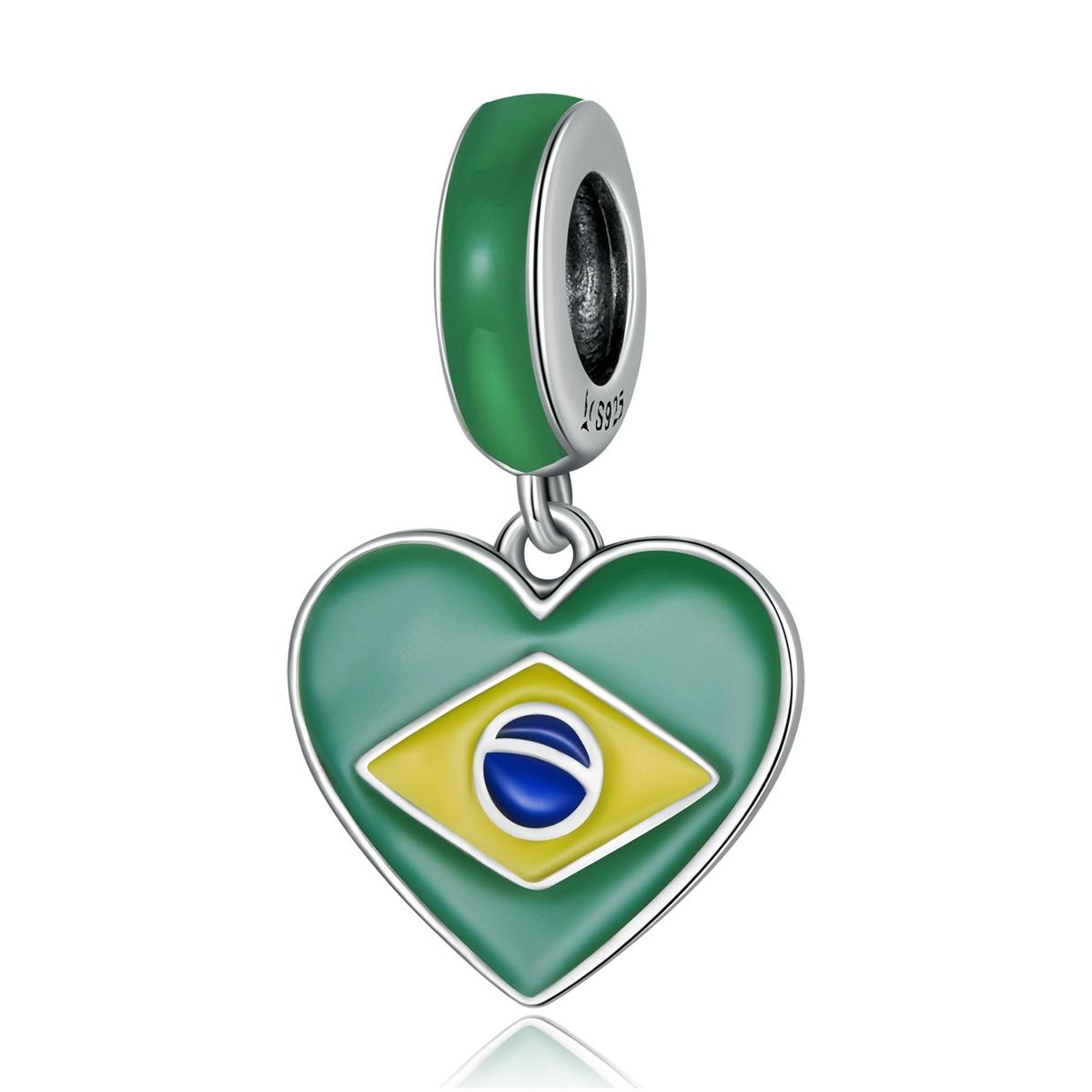 Brazilian Flag Enamel Sterling Silver Bead Charm Pendant Bracelet Necklace
