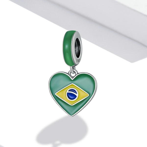 Brazilian Flag Enamel Sterling Silver Bead Charm Pendant Bracelet Necklace