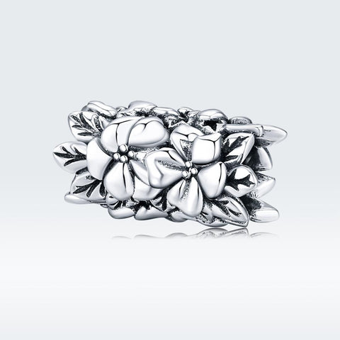 Flowers Floral Sterling Silver Spacer Bead Charm Pendant Bracelet Necklace