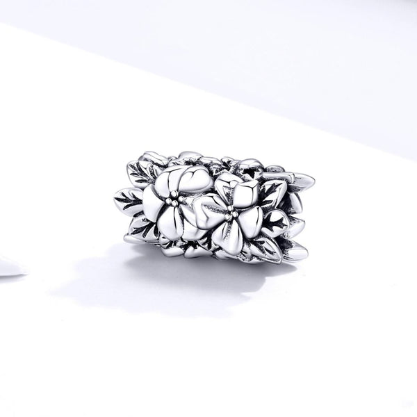 Flowers Floral Sterling Silver Spacer Bead Charm Pendant Bracelet Necklace