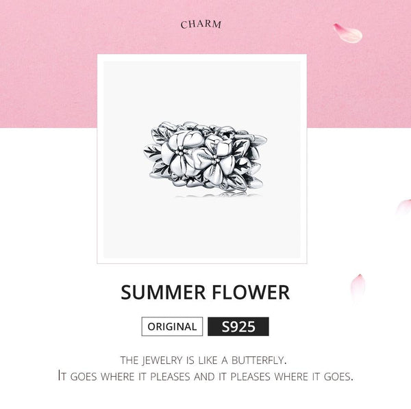 Flowers Floral Sterling Silver Spacer Bead Charm Pendant Bracelet Necklace