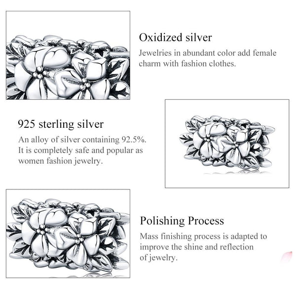 Flowers Floral Sterling Silver Spacer Bead Charm Pendant Bracelet Necklace