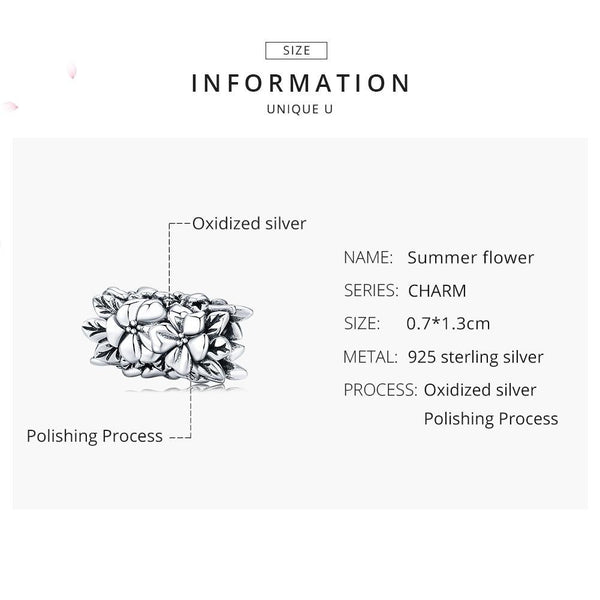 Flowers Floral Sterling Silver Spacer Bead Charm Pendant Bracelet Necklace
