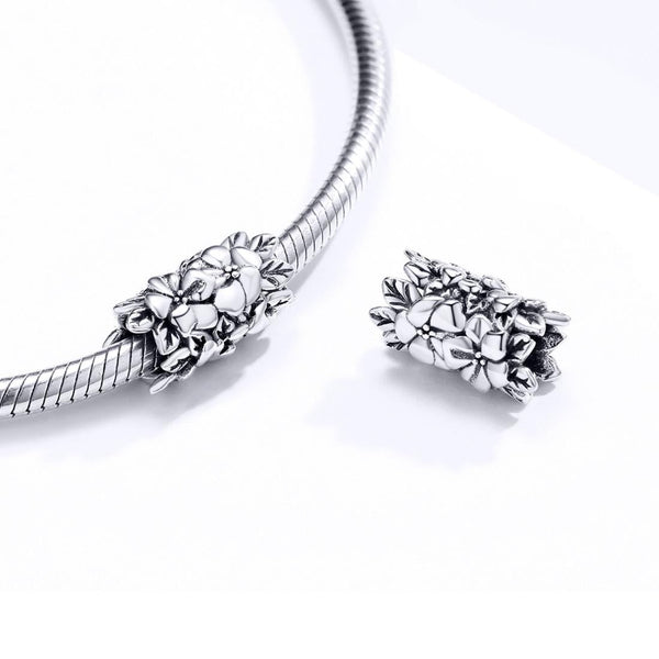 Flowers Floral Sterling Silver Spacer Bead Charm Pendant Bracelet Necklace