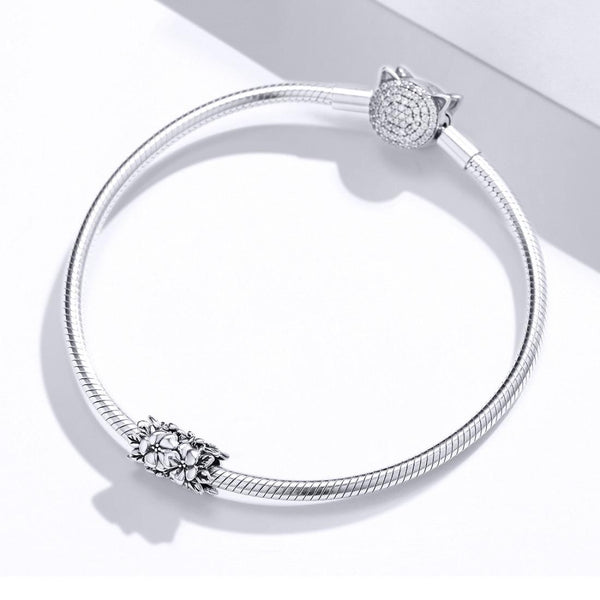 Flowers Floral Sterling Silver Spacer Bead Charm Pendant Bracelet Necklace