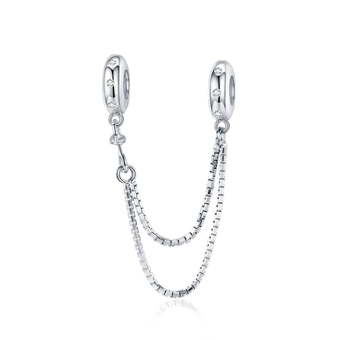 Double String Platinum Plated Sterling Silver Zircon CZ Safety Chain For Bracelets