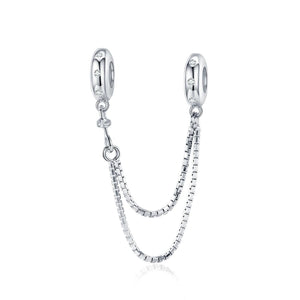 Double String Platinum Plated Sterling Silver Zircon CZ Safety Chain For Bracelets