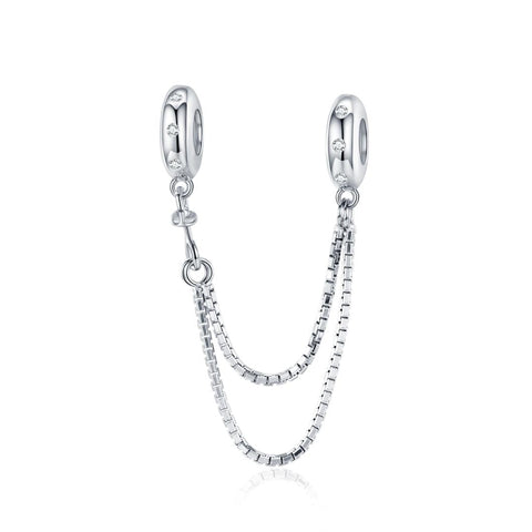 Double String Platinum Plated Sterling Silver Zircon CZ Safety Chain For Bracelets