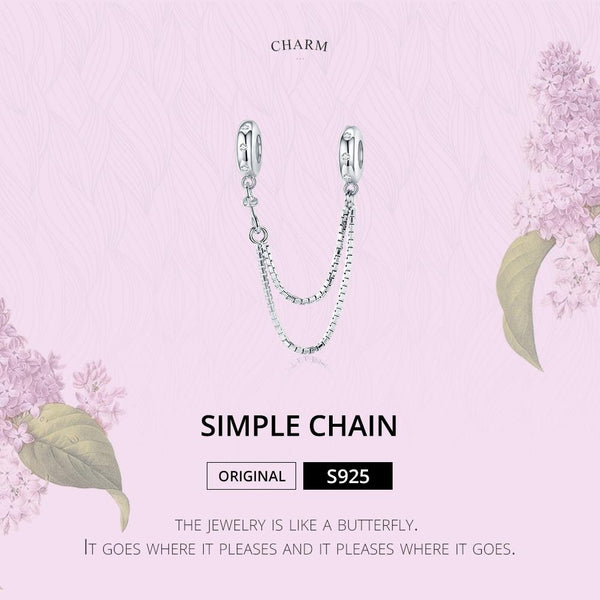 Double String Platinum Plated Sterling Silver Zircon CZ Safety Chain For Bracelets