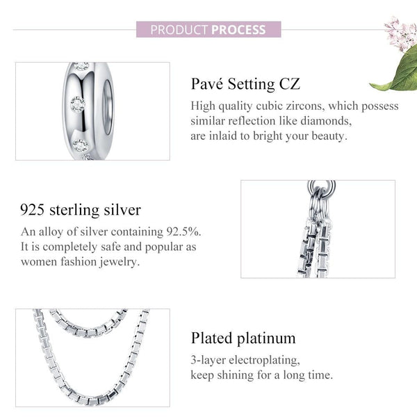 Double String Platinum Plated Sterling Silver Zircon CZ Safety Chain For Bracelets
