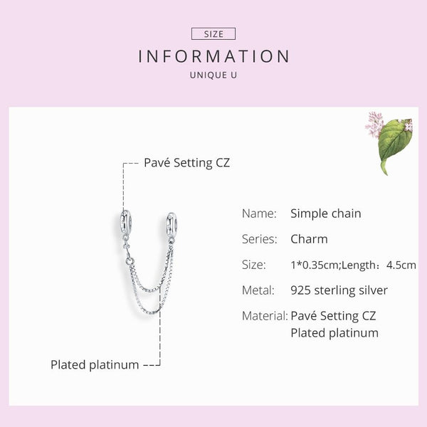 Double String Platinum Plated Sterling Silver Zircon CZ Safety Chain For Bracelets