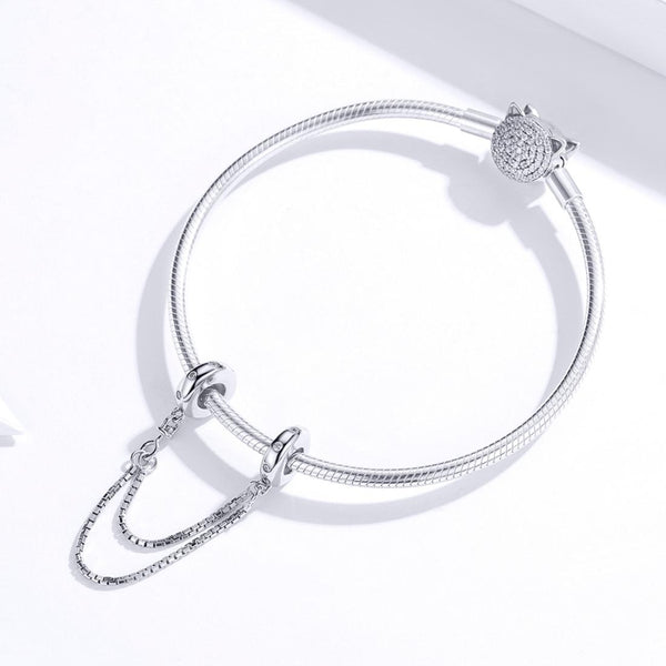 Double String Platinum Plated Sterling Silver Zircon CZ Safety Chain For Bracelets