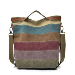 Striped Canvas Crossbody Shoulder Bag Multi Pocket Multicolour
