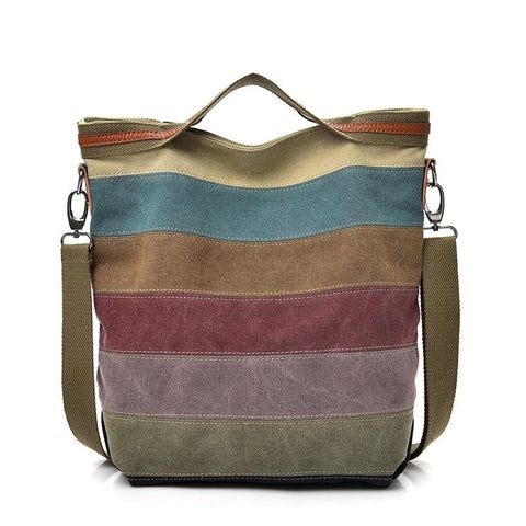 Striped Canvas Crossbody Shoulder Bag Multi Pocket Multicolour