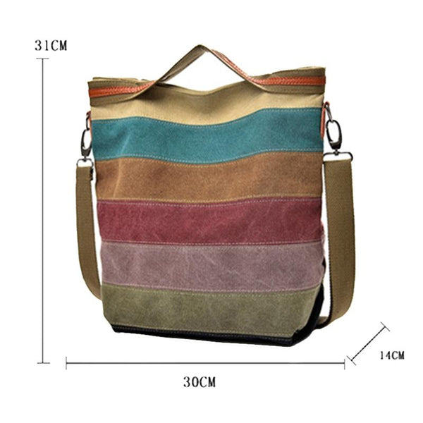 Striped Canvas Crossbody Shoulder Bag Multi Pocket Multicolour