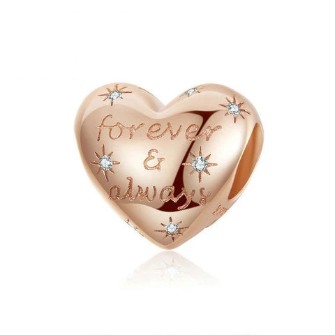 Forever And Always Rose Gold Plated Sterling Silver CZ Bead Charm Bracelet Necklace