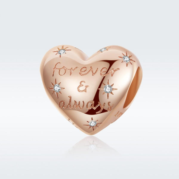 Forever And Always Rose Gold Plated Sterling Silver CZ Bead Charm Bracelet Necklace